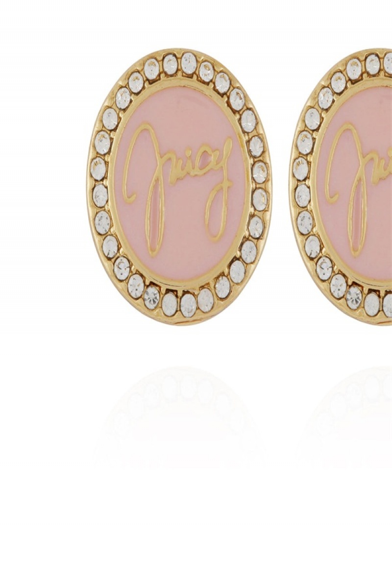 Juicy Couture Circle Rhinestone Stud Earrings Pinkki | JC-SN651900