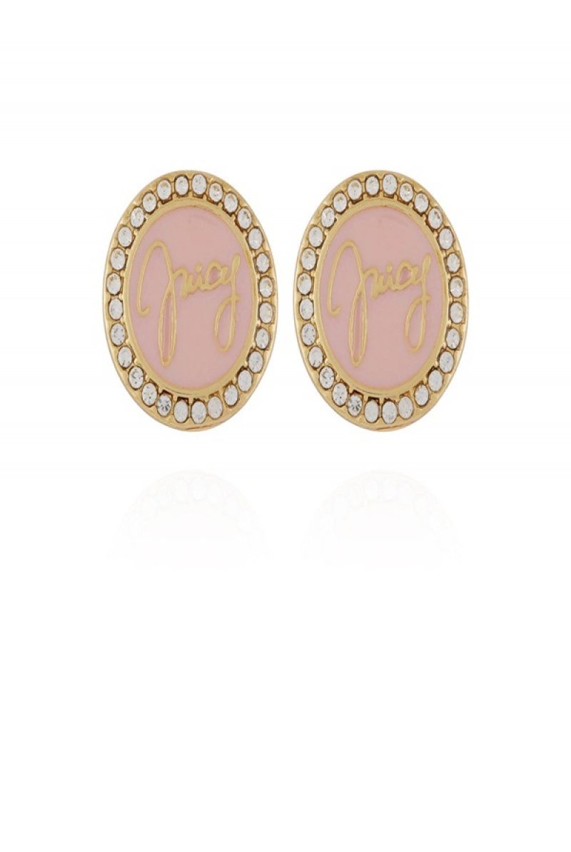 Juicy Couture Circle Rhinestone Stud Earrings Pinkki | JC-SN651900