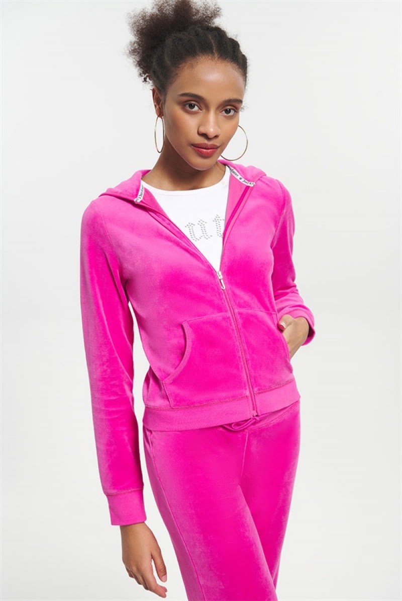 Juicy Couture Classic Puuvilla Velour Hoodie Pinkki | JC-SN651526