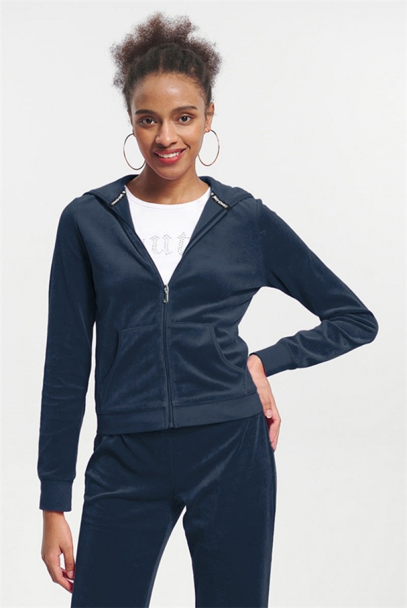 Juicy Couture Classic Puuvilla Velour Hoodie Sininen | JC-SN651591