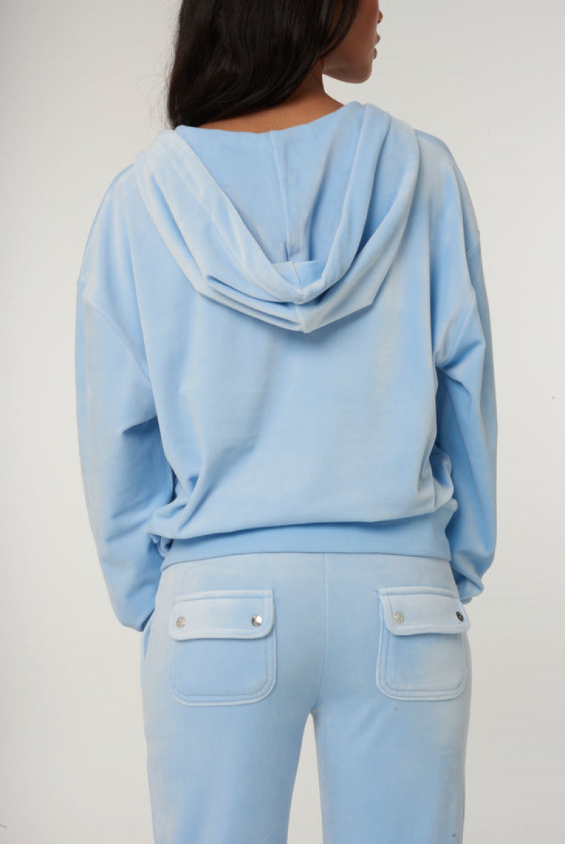 Juicy Couture Classic Velour Oversized Hoodie Sininen | JC-SN651967