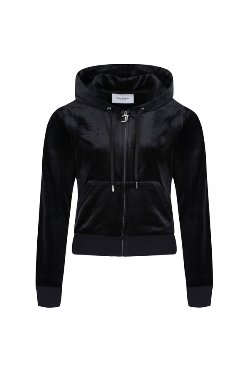 Juicy Couture Classic Velour Robertson Hoodie Mustat | JC-SN652134