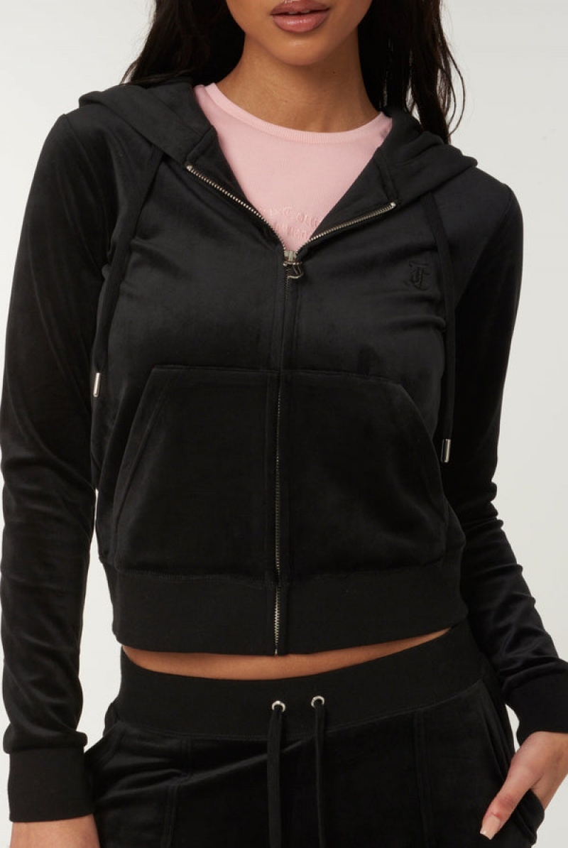 Juicy Couture Classic Velour Robertson Hoodie Mustat | JC-SN652134