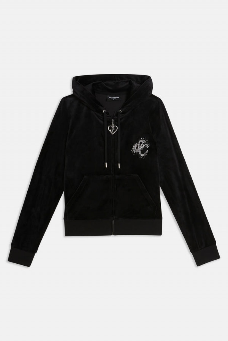 Juicy Couture Classic Velour Scatter Bead Hoodie Mustat | JC-SN652121