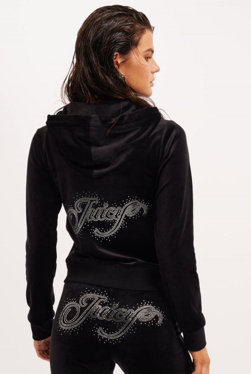 Juicy Couture Classic Velour Scatter Bead Hoodie Mustat | JC-SN652121