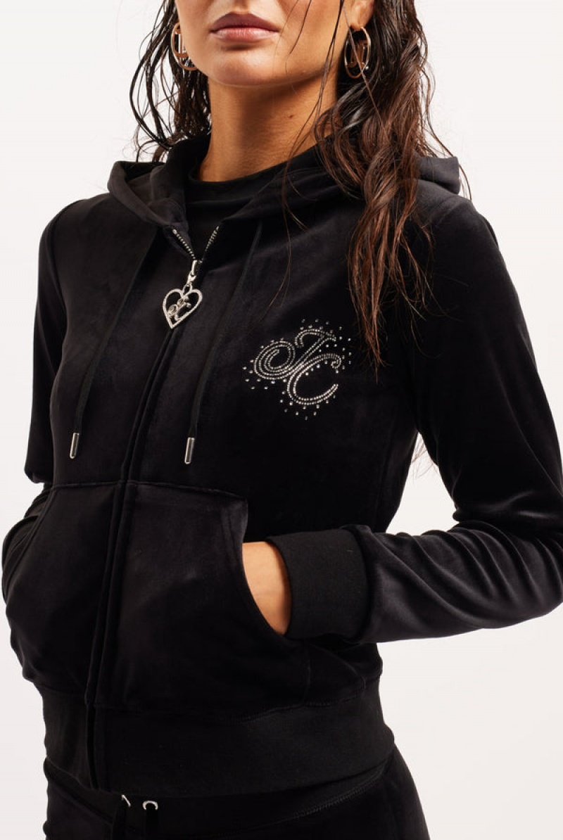 Juicy Couture Classic Velour Scatter Bead Hoodie Mustat | JC-SN652121