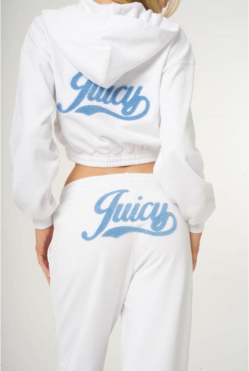 Juicy Couture Cropped Loose Fit Retro Logo Hoodie Valkoinen | JC-SN651950