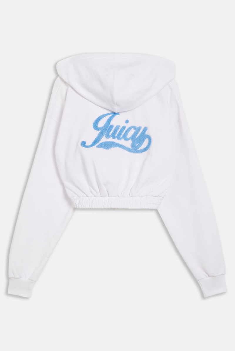 Juicy Couture Cropped Loose Fit Retro Logo Hoodie Valkoinen | JC-SN651950