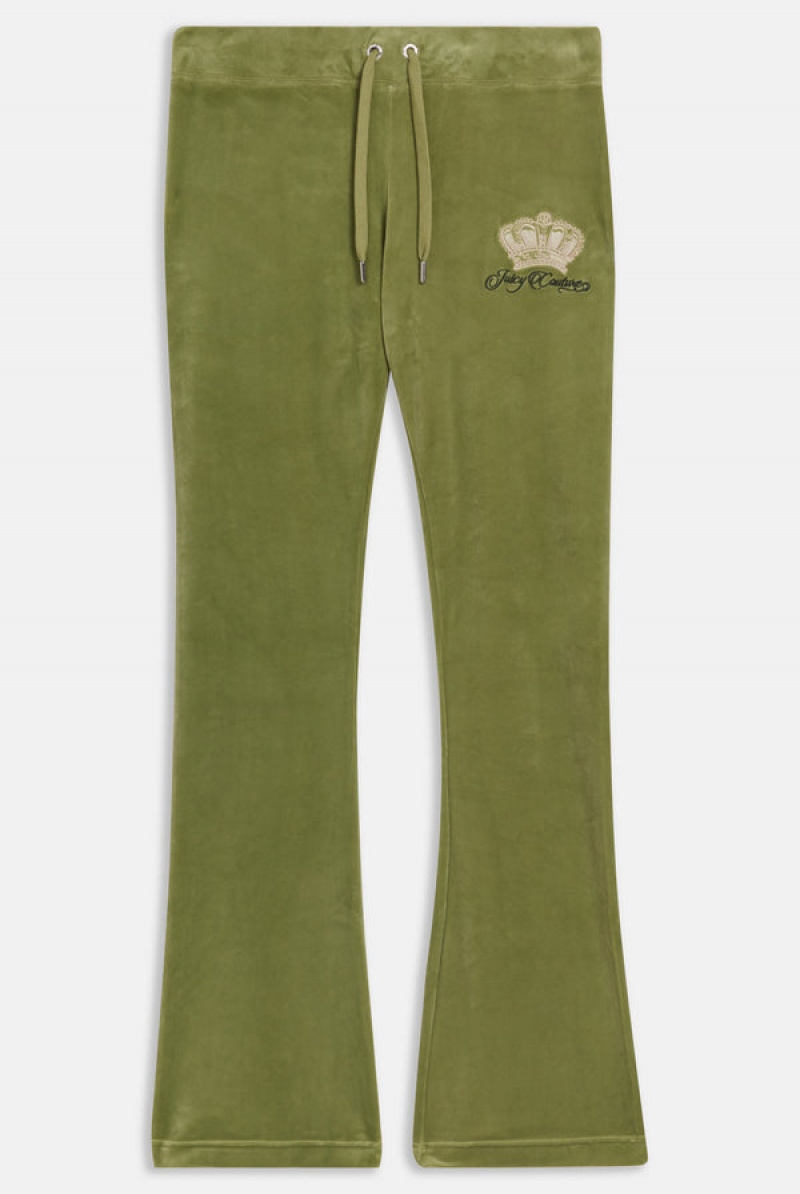 Juicy Couture Crown Embroide Velour Trackpants Vihreä | JC-SN651968