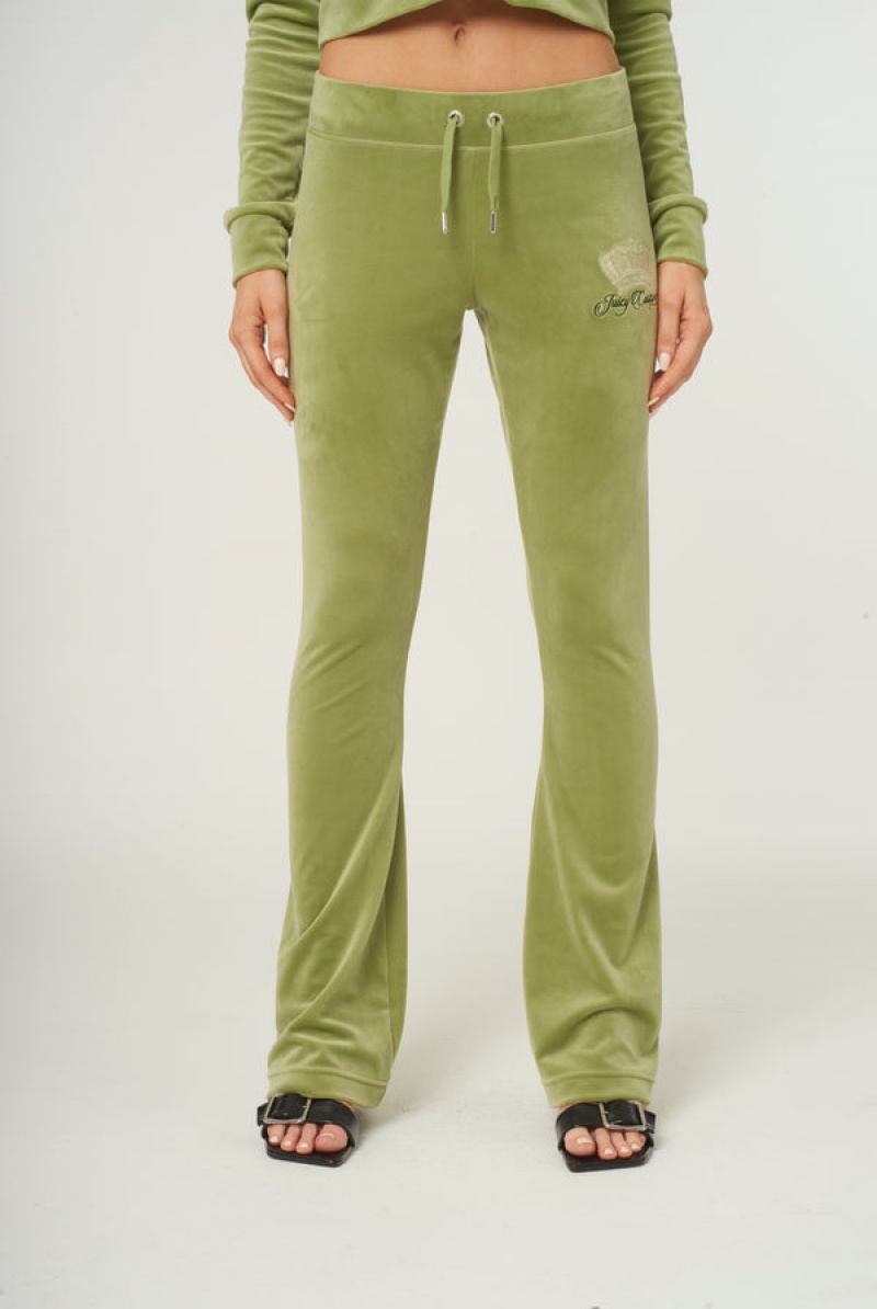 Juicy Couture Crown Embroide Velour Trackpants Vihreä | JC-SN651968