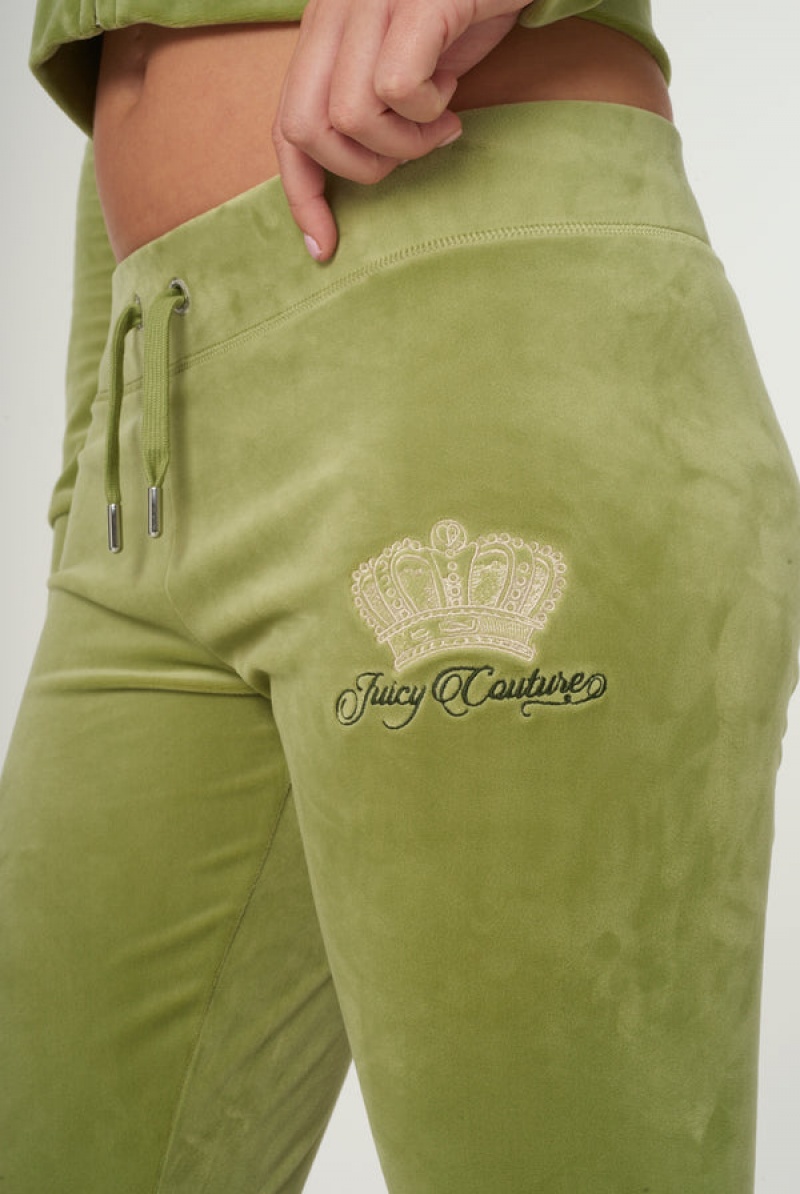 Juicy Couture Crown Embroide Velour Trackpants Vihreä | JC-SN651968