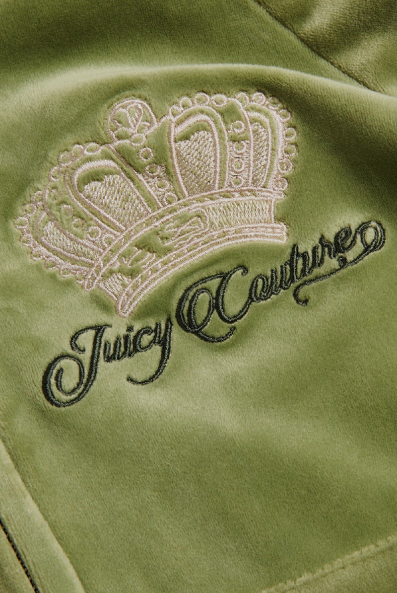 Juicy Couture Crown Embroide Velour Zip-through Hoodie Vihreä | JC-SN651985