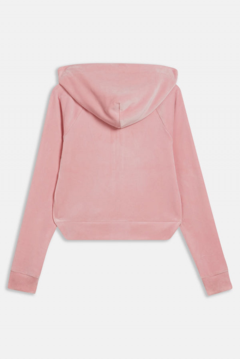 Juicy Couture Crown Embroide Velour Zip-through Hoodie Pinkki | JC-SN651993