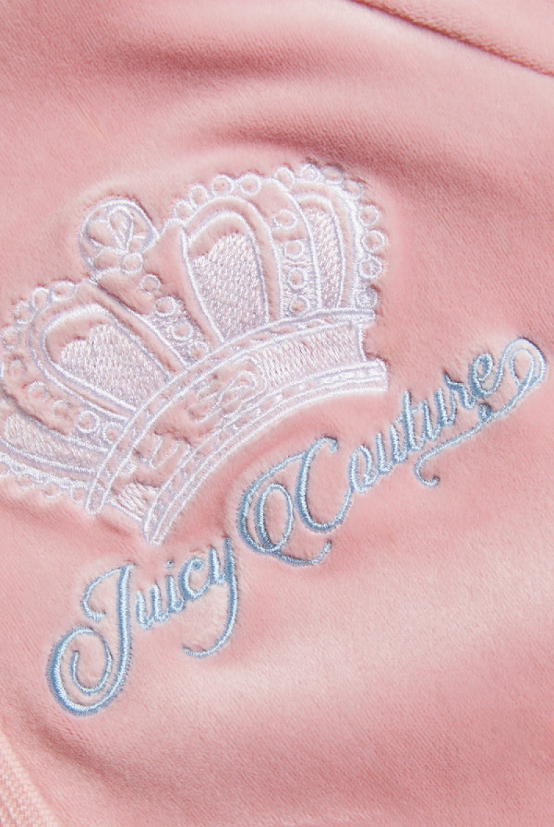 Juicy Couture Crown Embroide Velour Zip-through Hoodie Pinkki | JC-SN651993