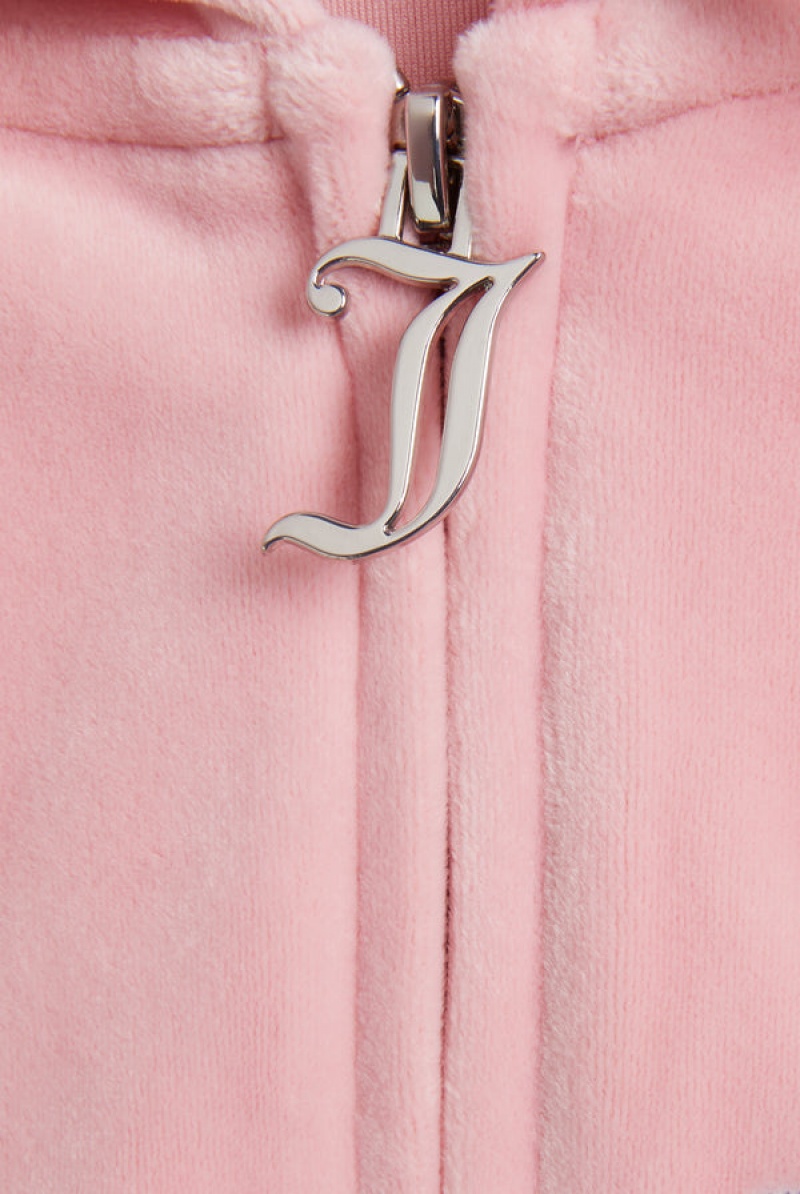 Juicy Couture Crown Embroide Velour Zip-through Hoodie Pinkki | JC-SN651993