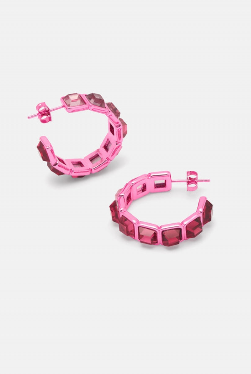 Juicy Couture Crystal Hoop Earrings Pinkki | JC-SN652352