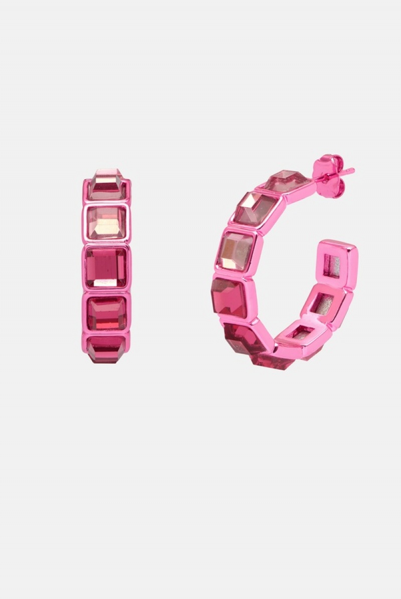 Juicy Couture Crystal Hoop Earrings Pinkki | JC-SN652352