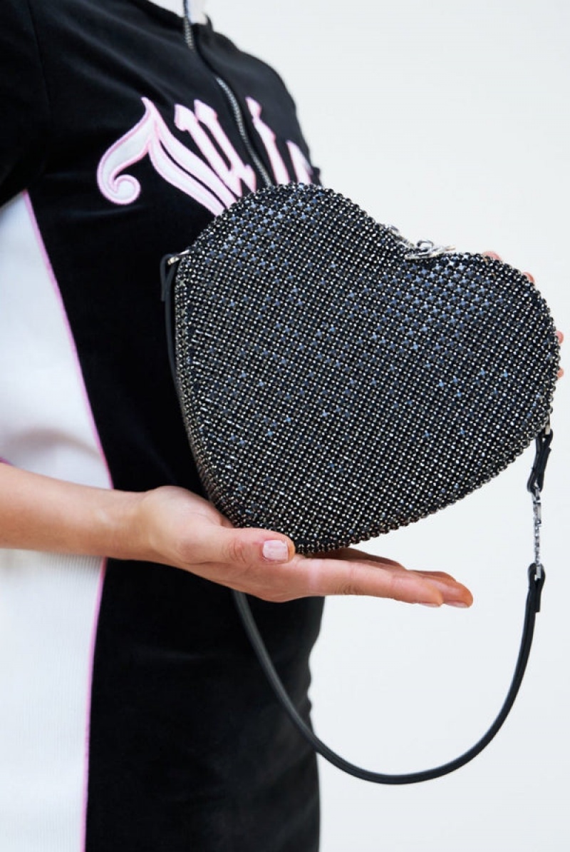 Juicy Couture Diamante Heart Shaped Shoulder Bag Mustat | JC-SN652213