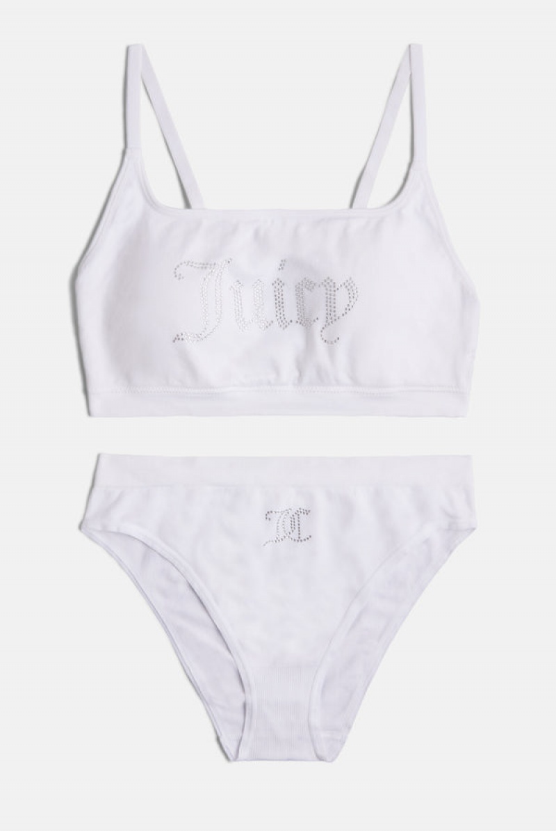 Juicy Couture Diamante High Leg Brief And Bralette Set Valkoinen | JC-SN652253