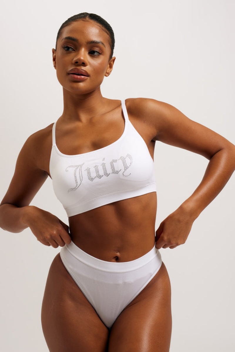 Juicy Couture Diamante High Leg Brief And Bralette Set Valkoinen | JC-SN652253