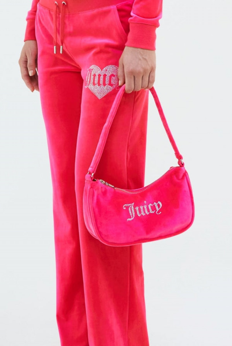 Juicy Couture Diamante Velour Shoulder Bag Pinkki | JC-SN652215