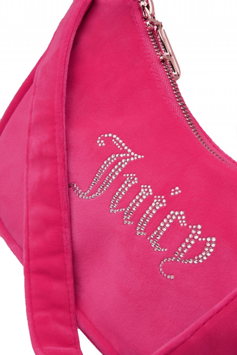 Juicy Couture Diamante Velour Shoulder Bag Pinkki | JC-SN652215