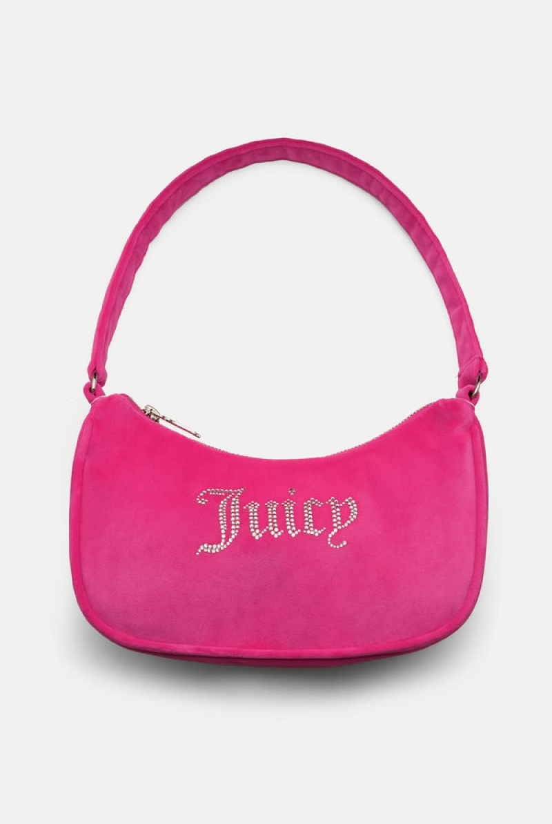 Juicy Couture Diamante Velour Shoulder Bag Pinkki | JC-SN652215