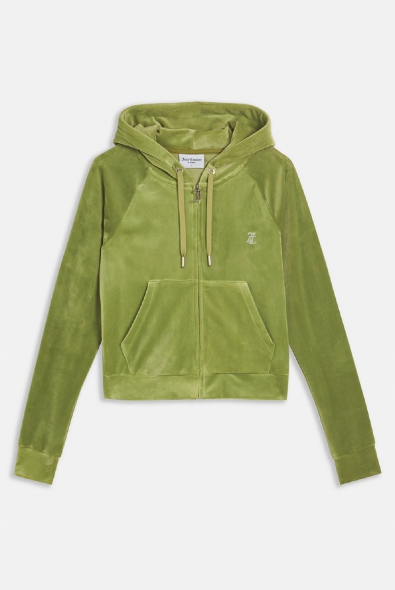 Juicy Couture Diamante Velour Zip-through Hoodie Vihreä | JC-SN651984