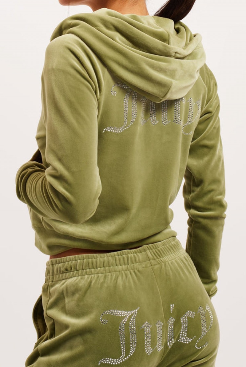 Juicy Couture Diamante Velour Zip-through Hoodie Vihreä | JC-SN651984