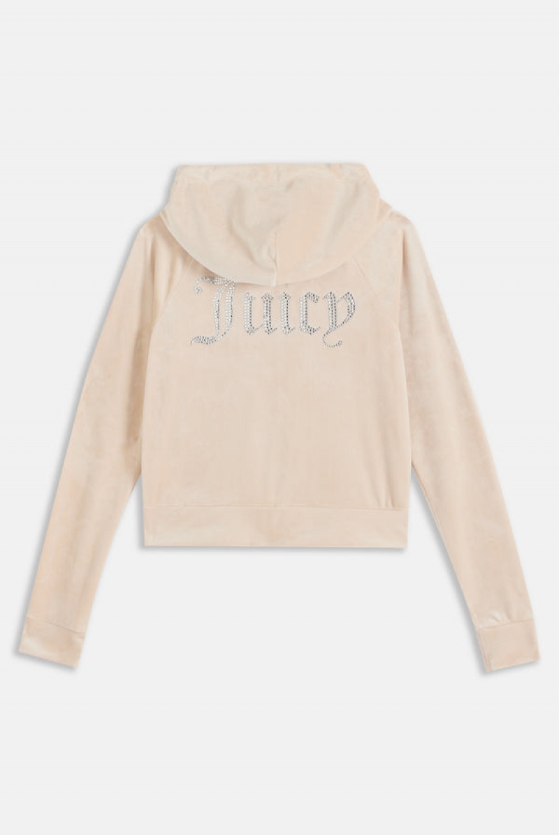 Juicy Couture Diamante Velour Zip-through Hoodie Mustat | JC-SN652001