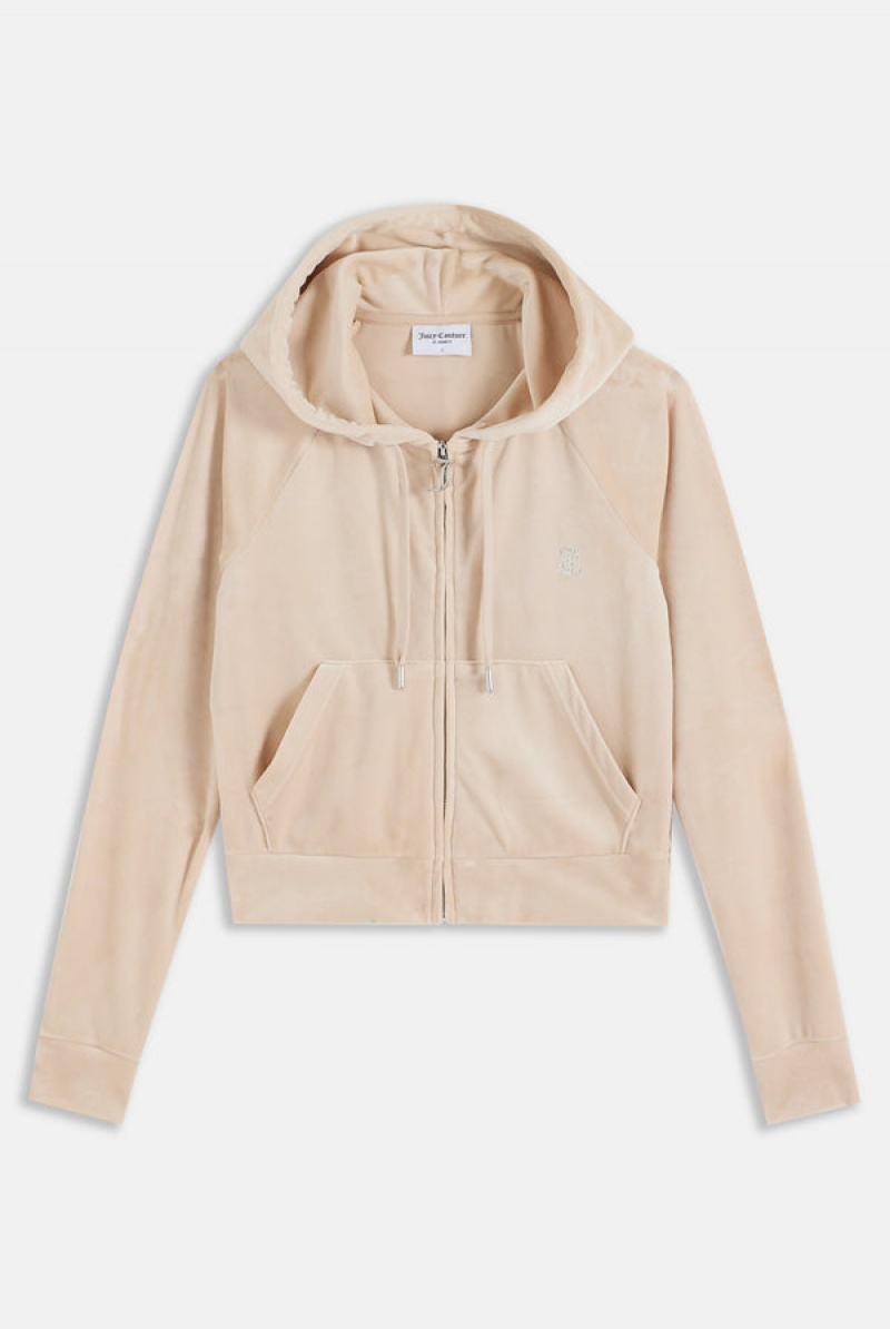 Juicy Couture Diamante Velour Zip-through Hoodie Mustat | JC-SN652001