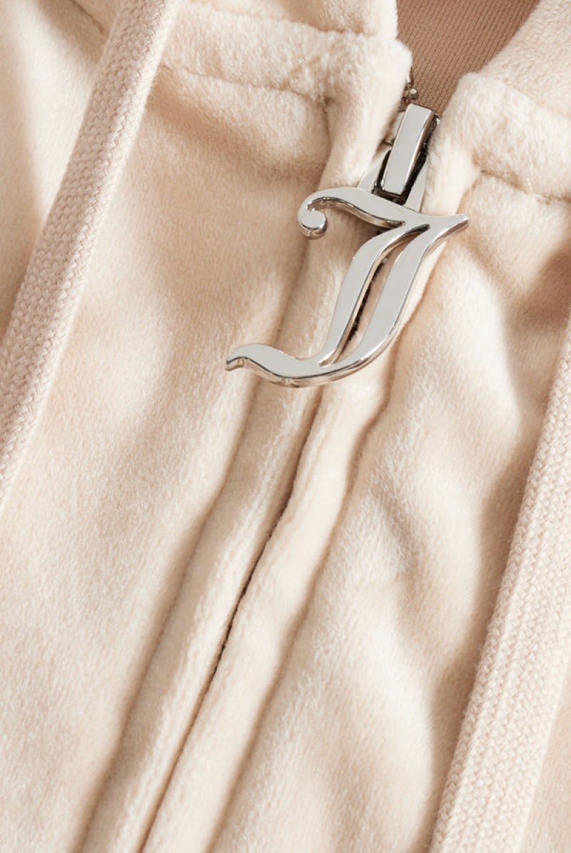 Juicy Couture Diamante Velour Zip-through Hoodie Mustat | JC-SN652001