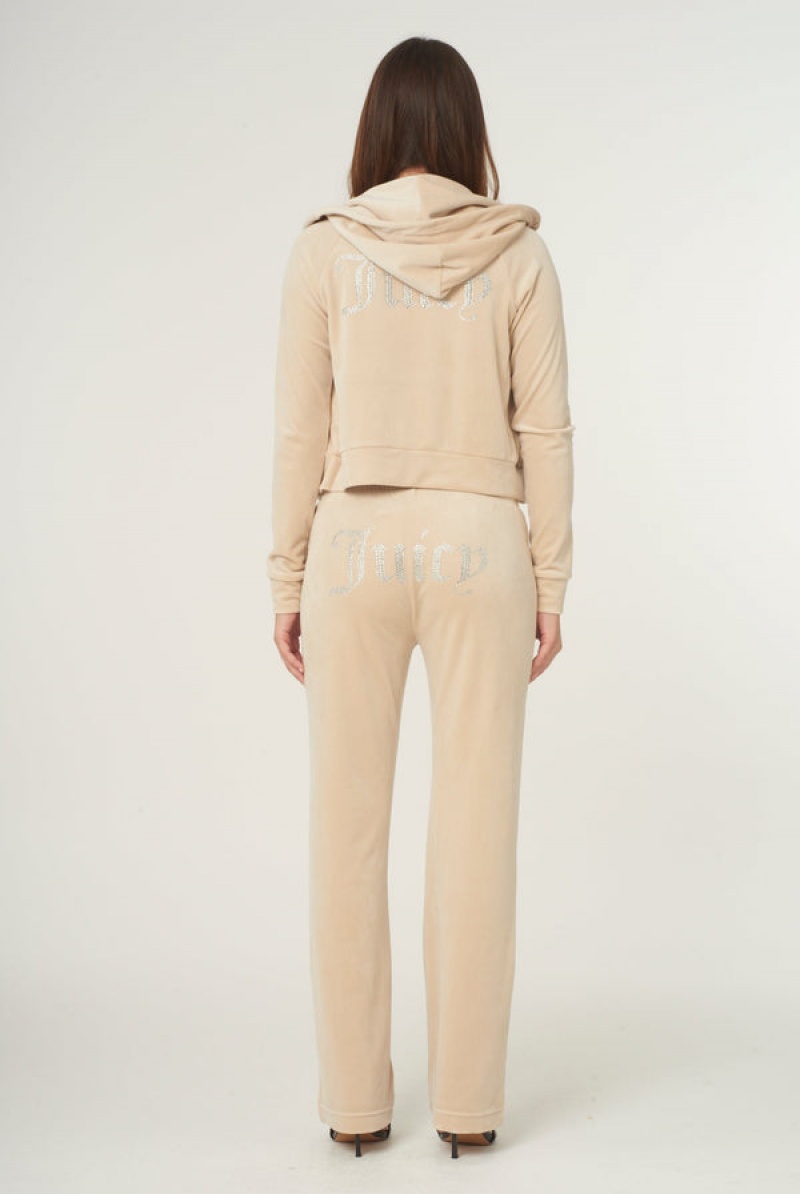 Juicy Couture Diamante Velour Zip-through Hoodie Mustat | JC-SN652001