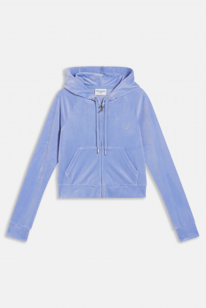 Juicy Couture Diamante Velour Zip-through Hoodie Sininen | JC-SN652110