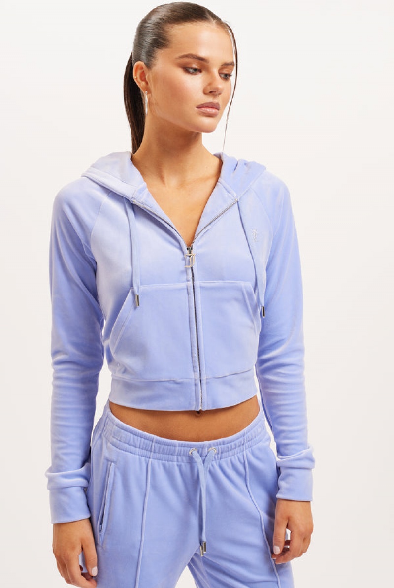 Juicy Couture Diamante Velour Zip-through Hoodie Sininen | JC-SN652110