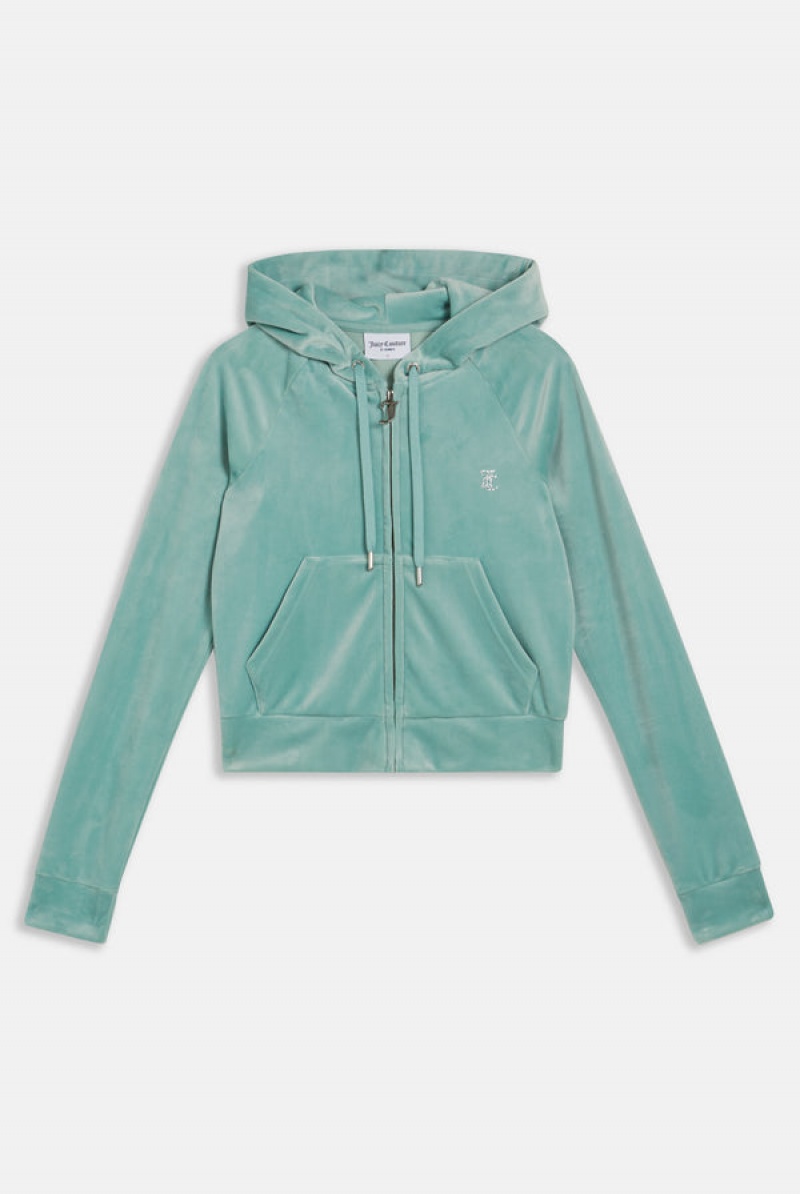 Juicy Couture Diamante Velour Zip-through Hoodie Sininen | JC-SN652112