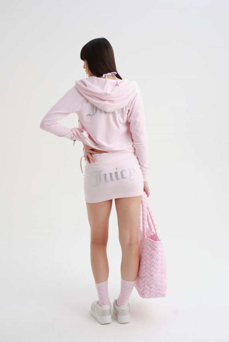 Juicy Couture Diamante Velour Zip-through Hoodie Pinkki | JC-SN652139