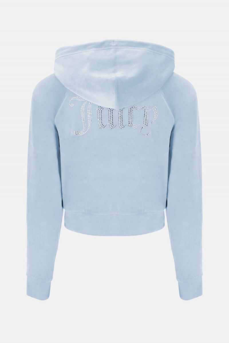 Juicy Couture Diamante Velour Zip-through Hoodie Turkoosi | JC-SN652141