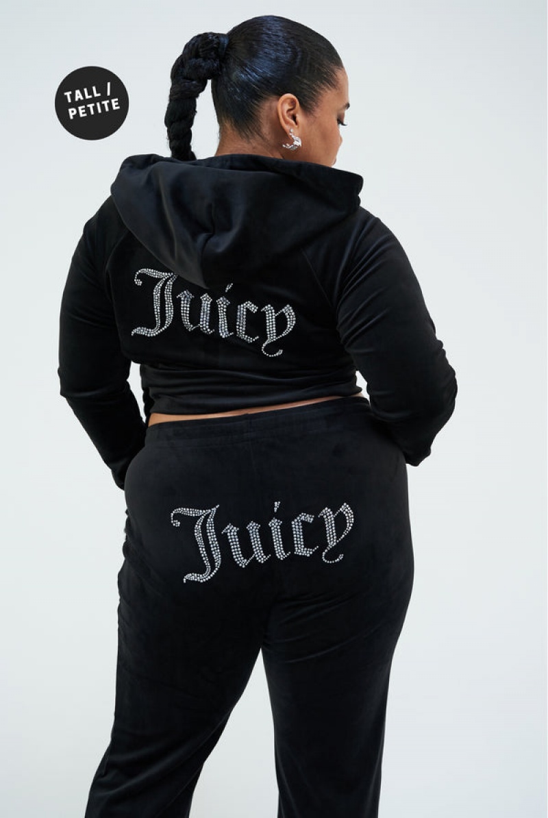 Juicy Couture Diamante Velour Zip-through Hoodie Mustat | JC-SN652153