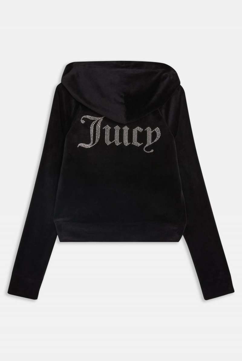 Juicy Couture Diamante Velour Zip-through Hoodie Mustat | JC-SN652153