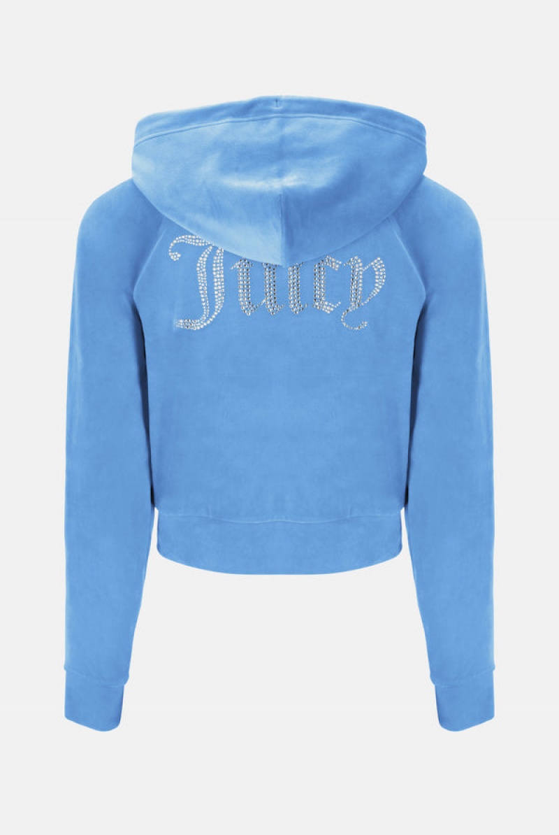 Juicy Couture Diamante Velour Zip-through Hoodie Sininen | JC-SN652154