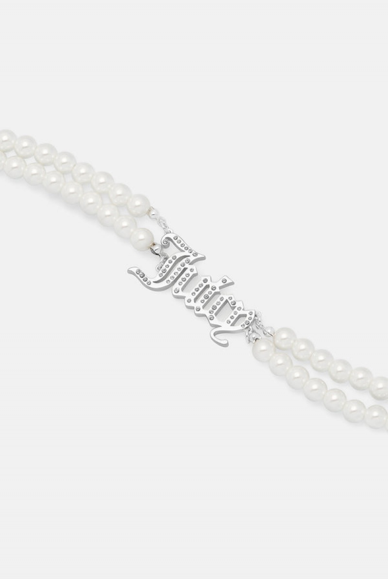 Juicy Couture Double Row Pearl Pavè Crystal Juicy Choker Hopea | JC-SN652364