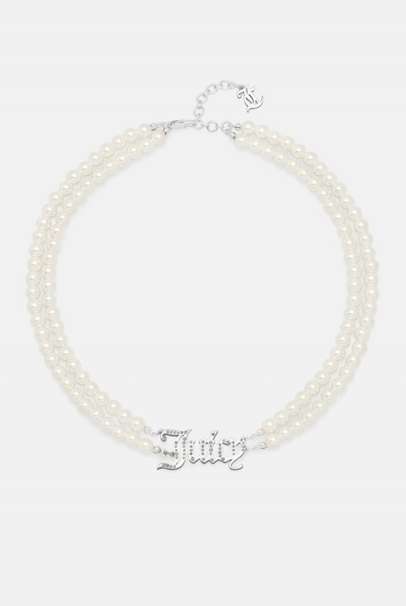 Juicy Couture Double Row Pearl Pavè Crystal Juicy Choker Hopea | JC-SN652364