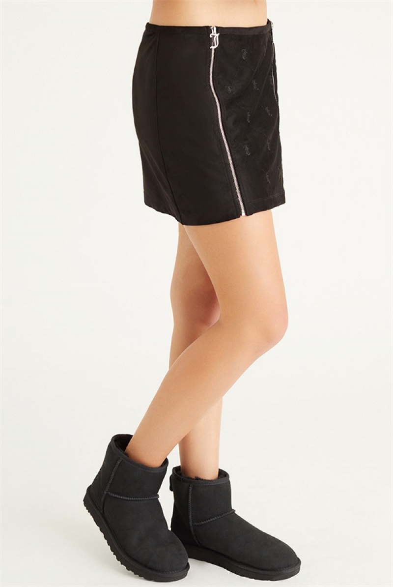 Juicy Couture Faux Mokka Double Zip Skirt Mustat | JC-SN651831