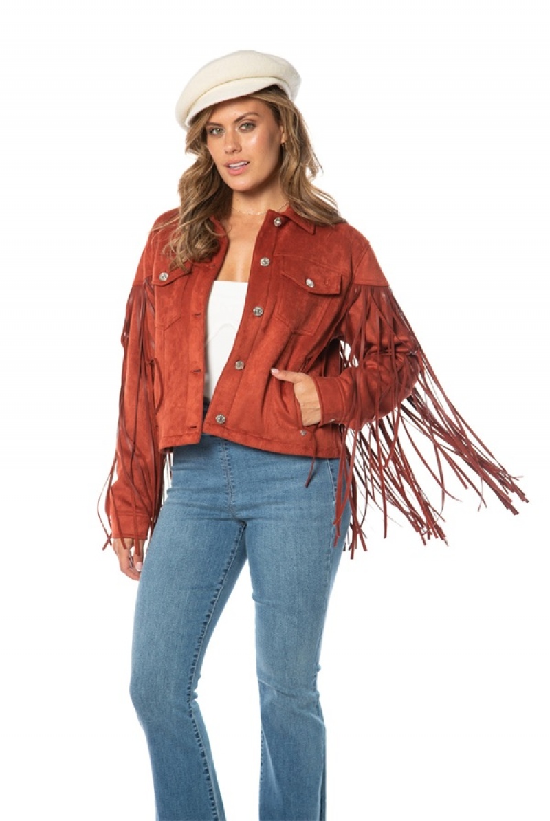 Juicy Couture Faux Nahkaiset Fringe Trucker Jacket Punainen | JC-SN651676