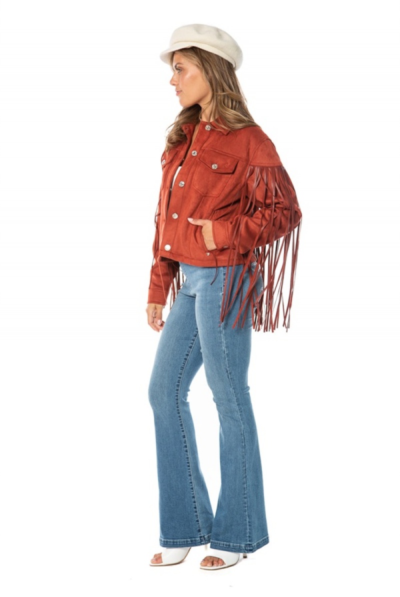 Juicy Couture Faux Nahkaiset Fringe Trucker Jacket Punainen | JC-SN651676