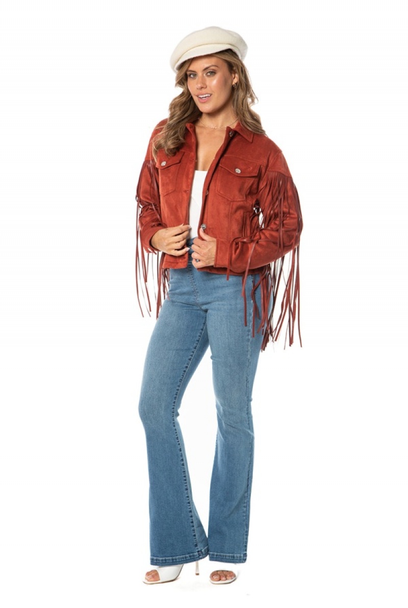 Juicy Couture Faux Nahkaiset Fringe Trucker Jacket Punainen | JC-SN651676