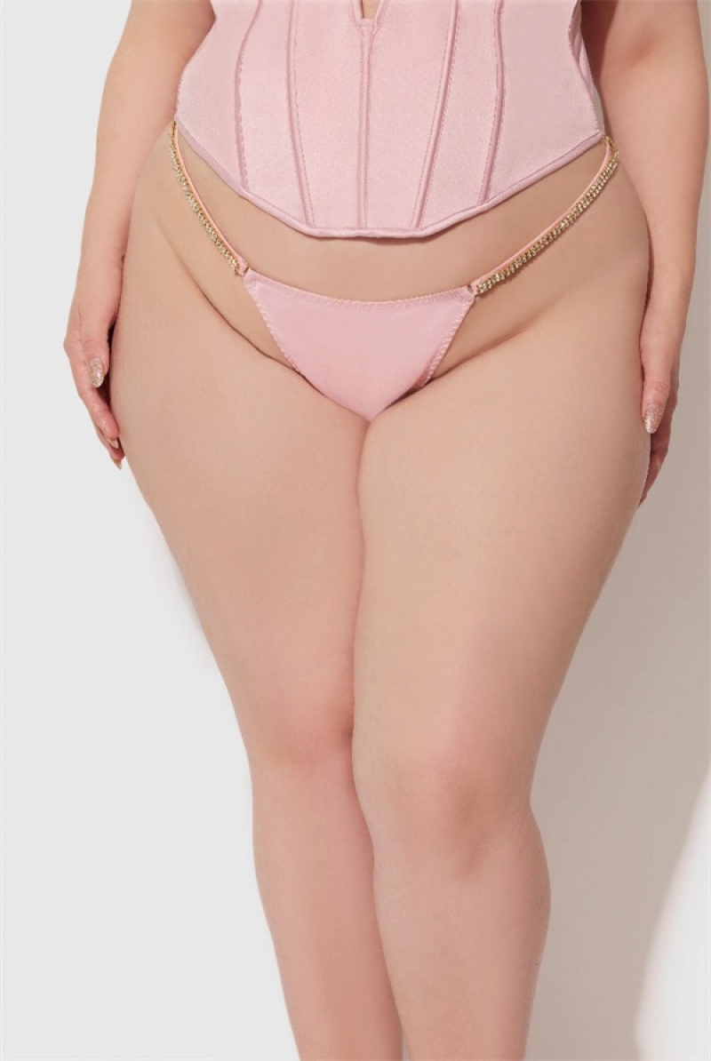 Juicy Couture Frederick's X Juicy Satin & Rhinestone G-string Vaaleanpinkki | JC-SN651784