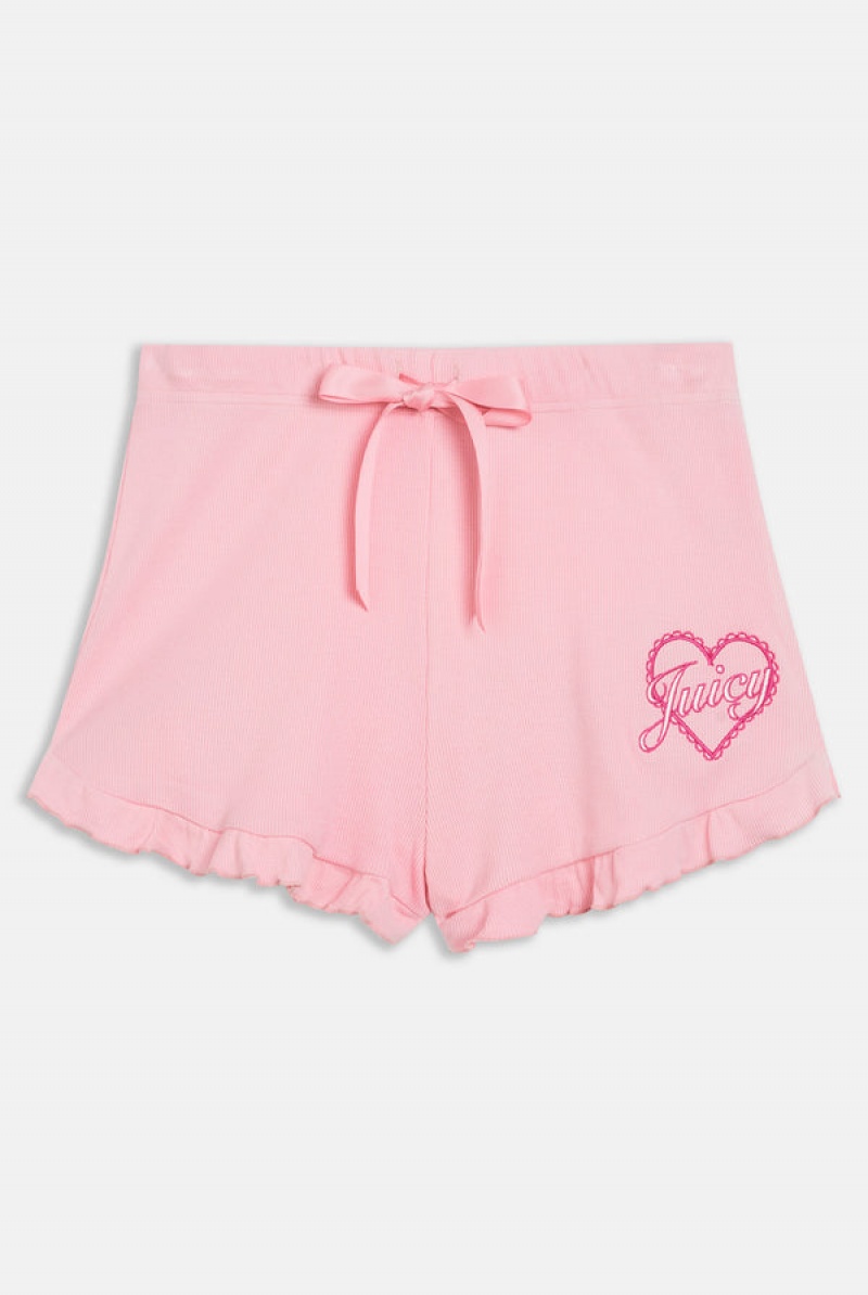 Juicy Couture Heart Frilled Sleep Shorts Pinkki | JC-SN652268