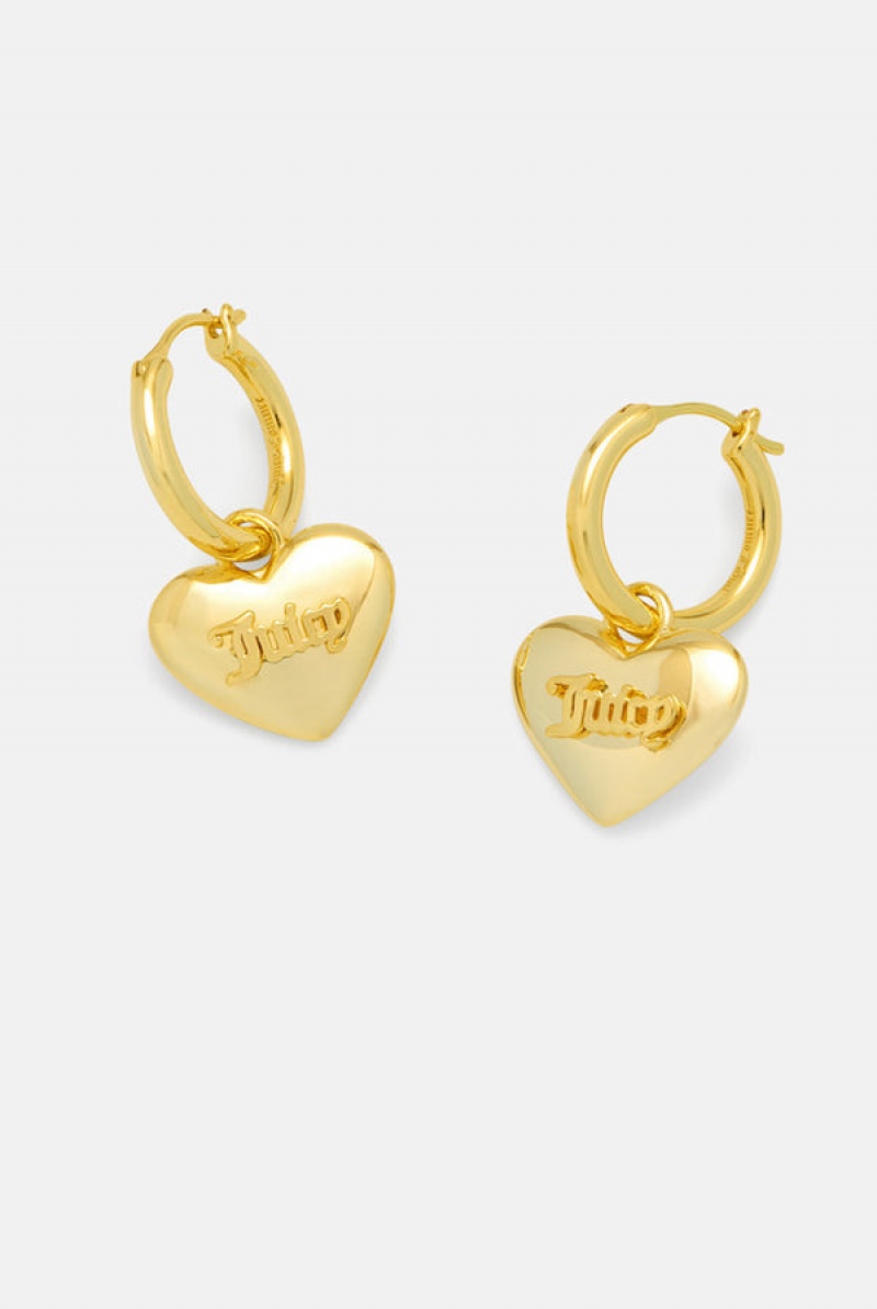 Juicy Couture Hoop Earrings With Heart Drop Kultaiset | JC-SN652347